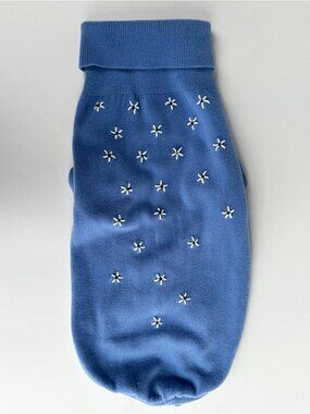 Dickens Closet Dog Sweater Periwinkle Blue Embroidered Daisy Turtleneck M